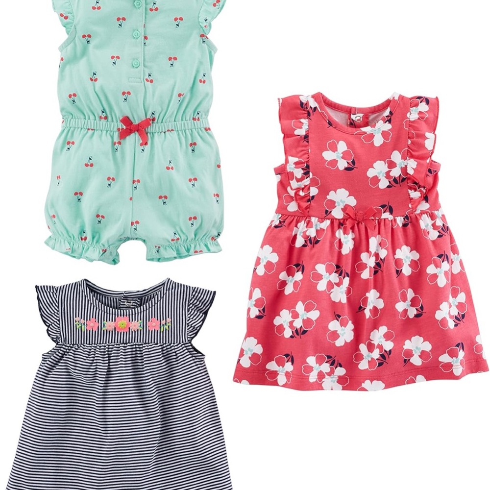 Carter's Baby Girl Romper and Dress Set - Floral and Stripes